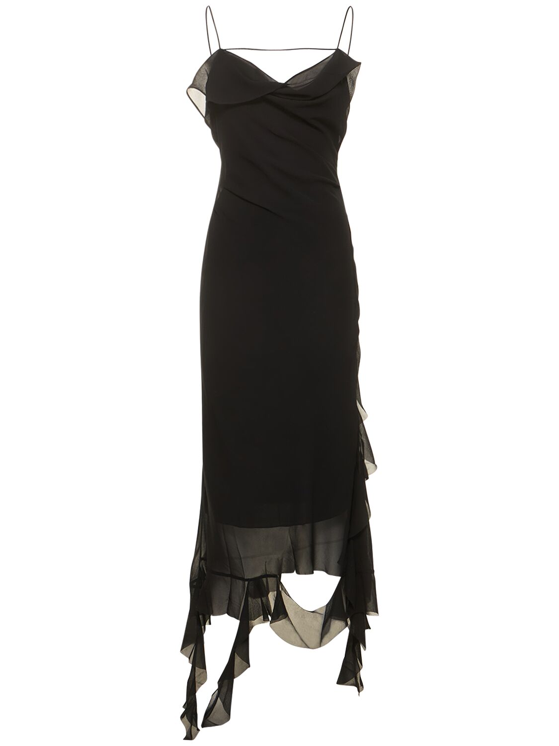 Shop Acne Studios Ruffled Chiffon Long Dress In Black