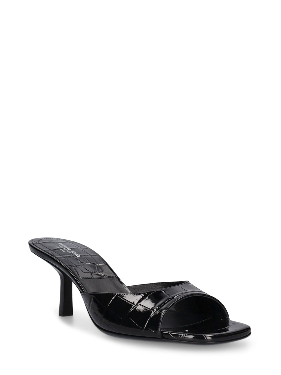 Shop Michael Kors 50mm Anita Croc Embossed Leather Mules In Black