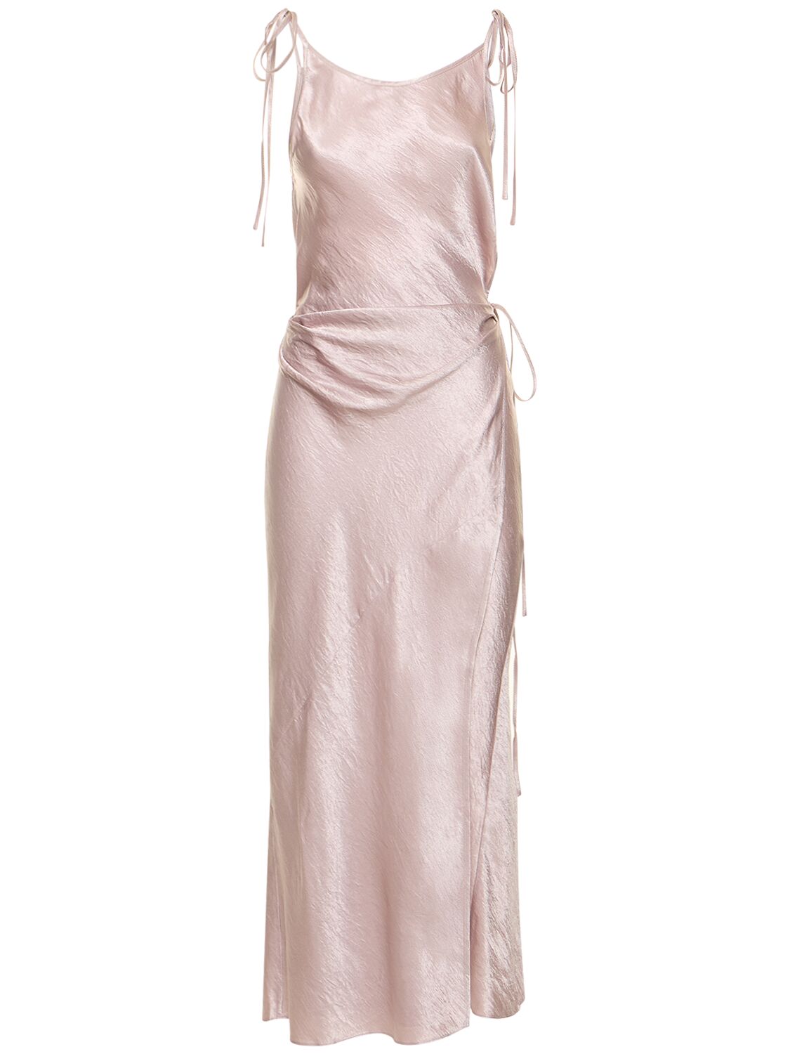 Acne Studios Satin Self-tie Long Dress In Light Lilac