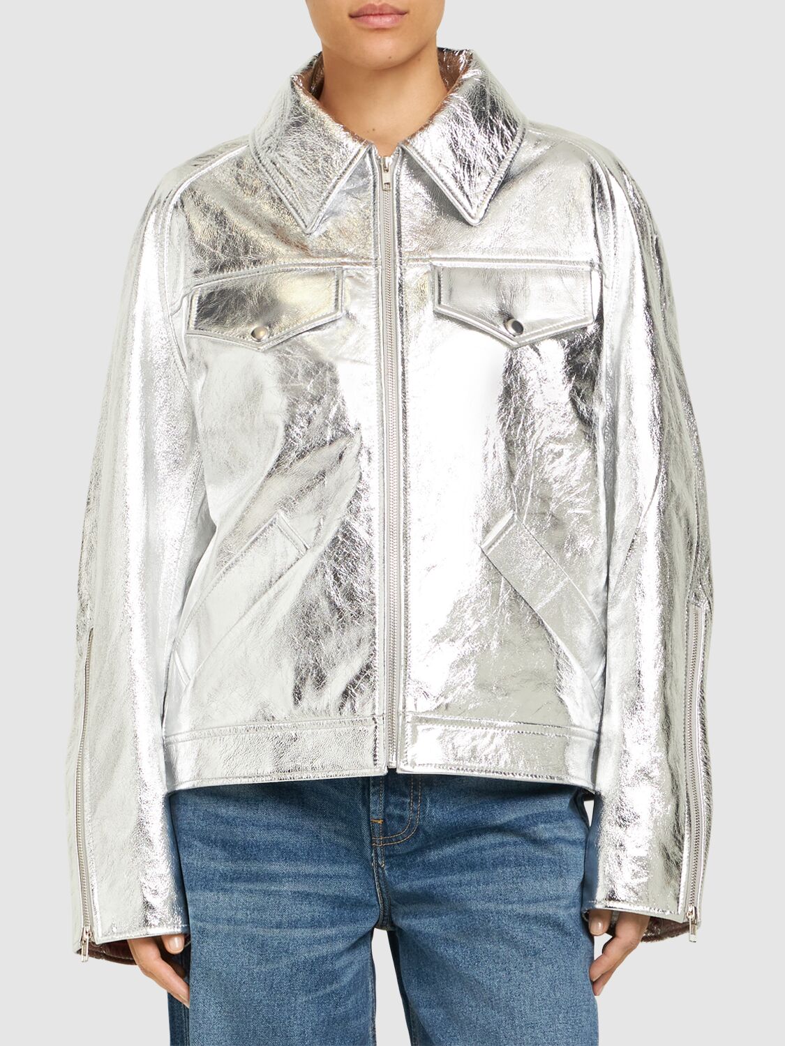 Shop Interior The Sterling Leather Jacket In Silver