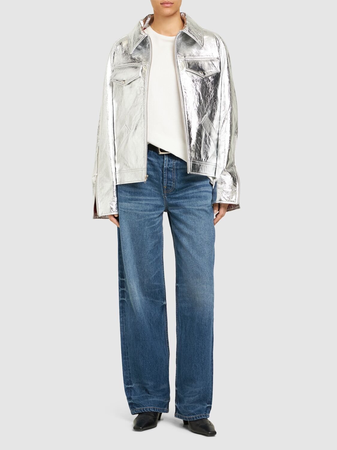 Shop Interior The Sterling Leather Jacket In Silver