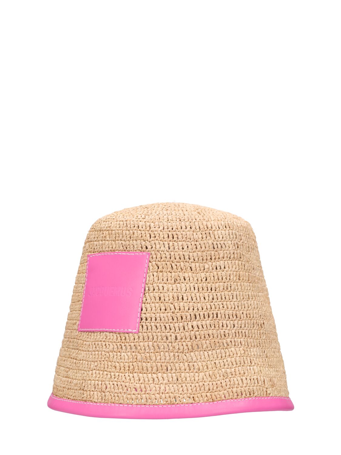 Shop Jacquemus Le Bob Soli Raffia Bucket Hat In Neon Pink