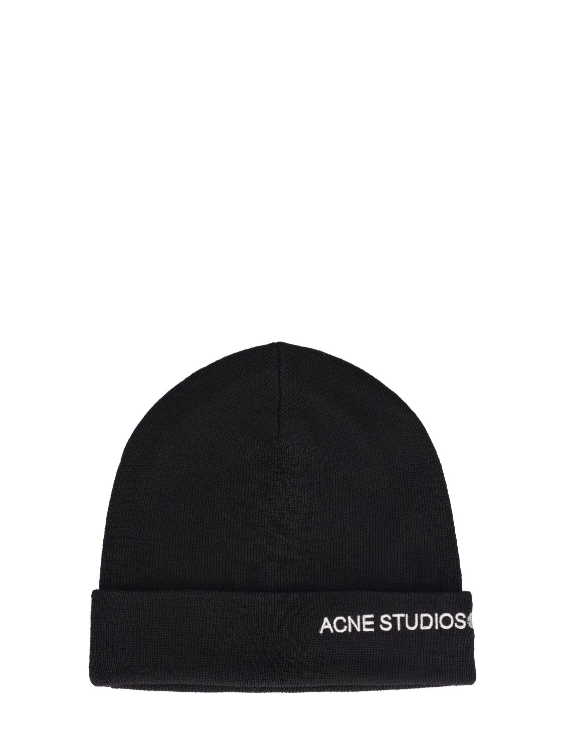 Acne Studios Embroidered Logo Wool Blend Beanie In Black