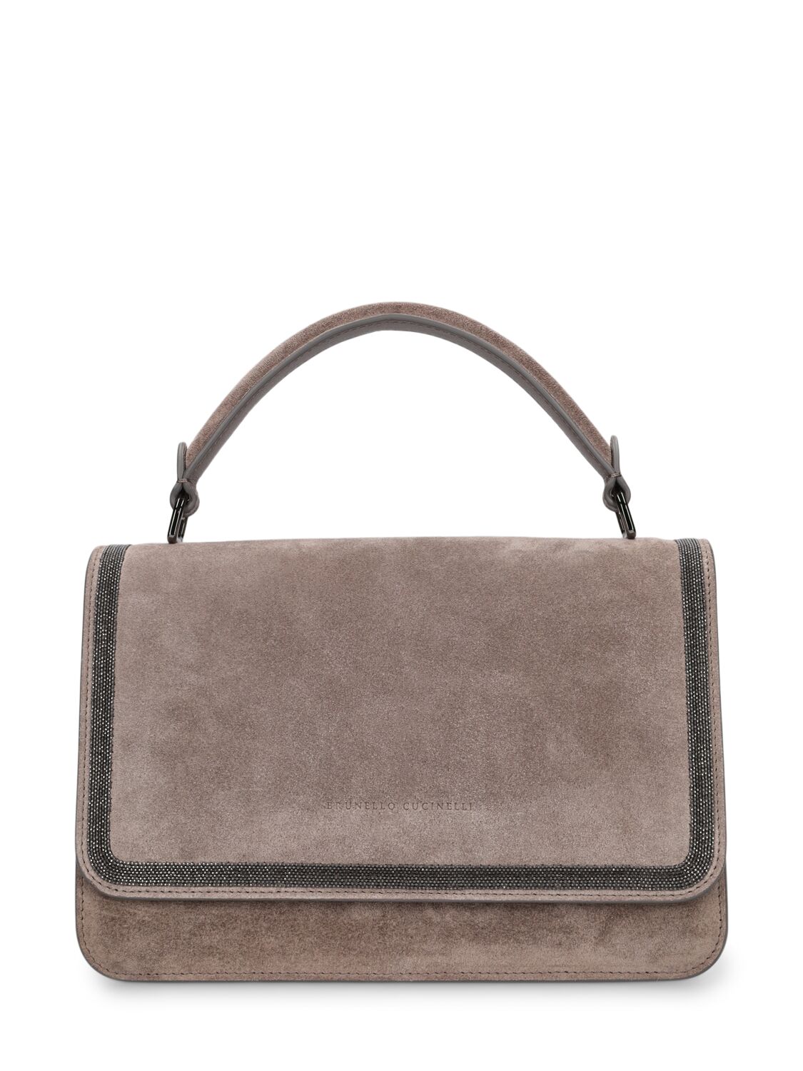Brunello Cucinelli Soft Velour Leather Shoulder Bag In Ossido