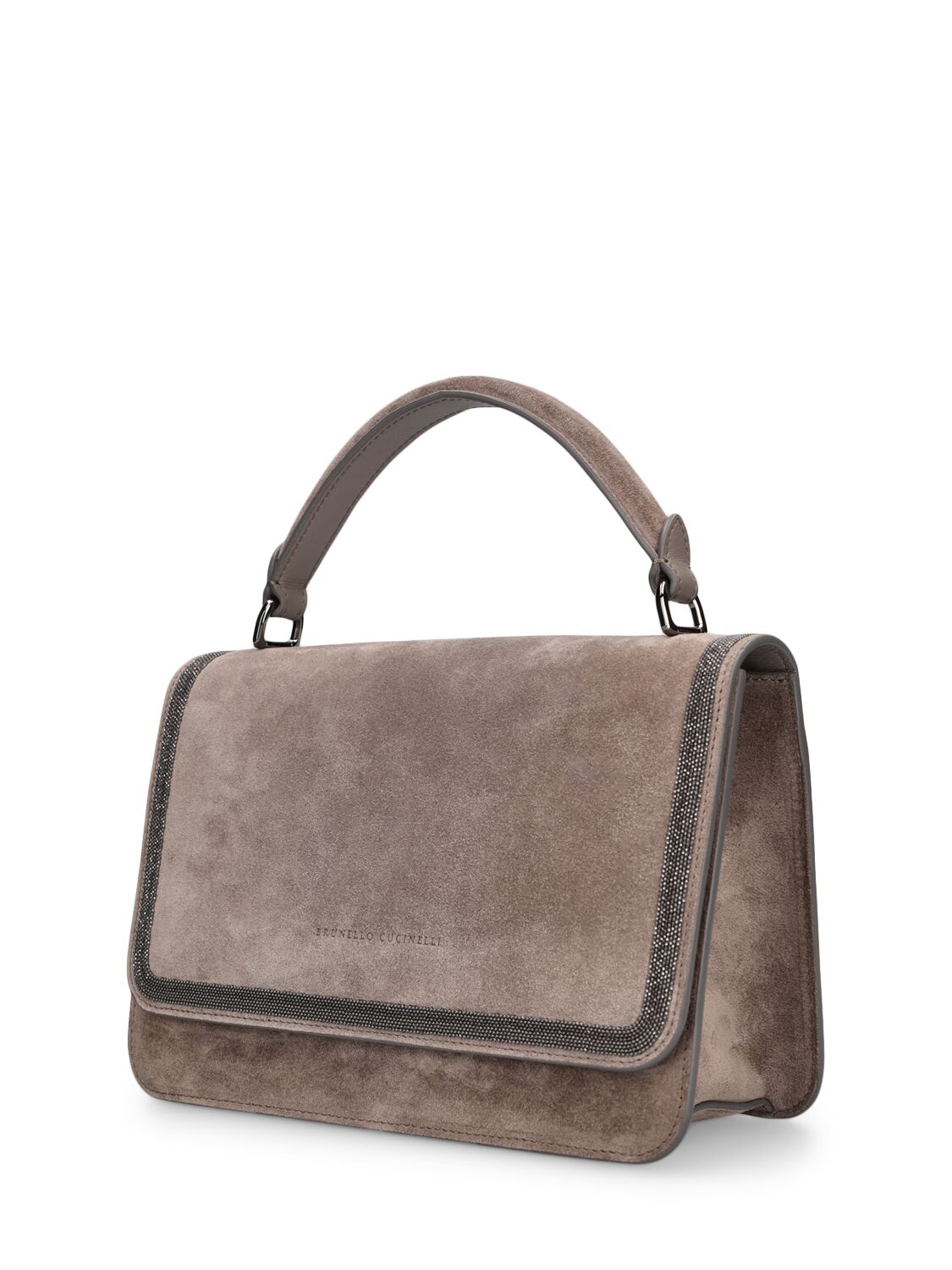 Shop Brunello Cucinelli Soft Velour Leather Shoulder Bag In Ossido