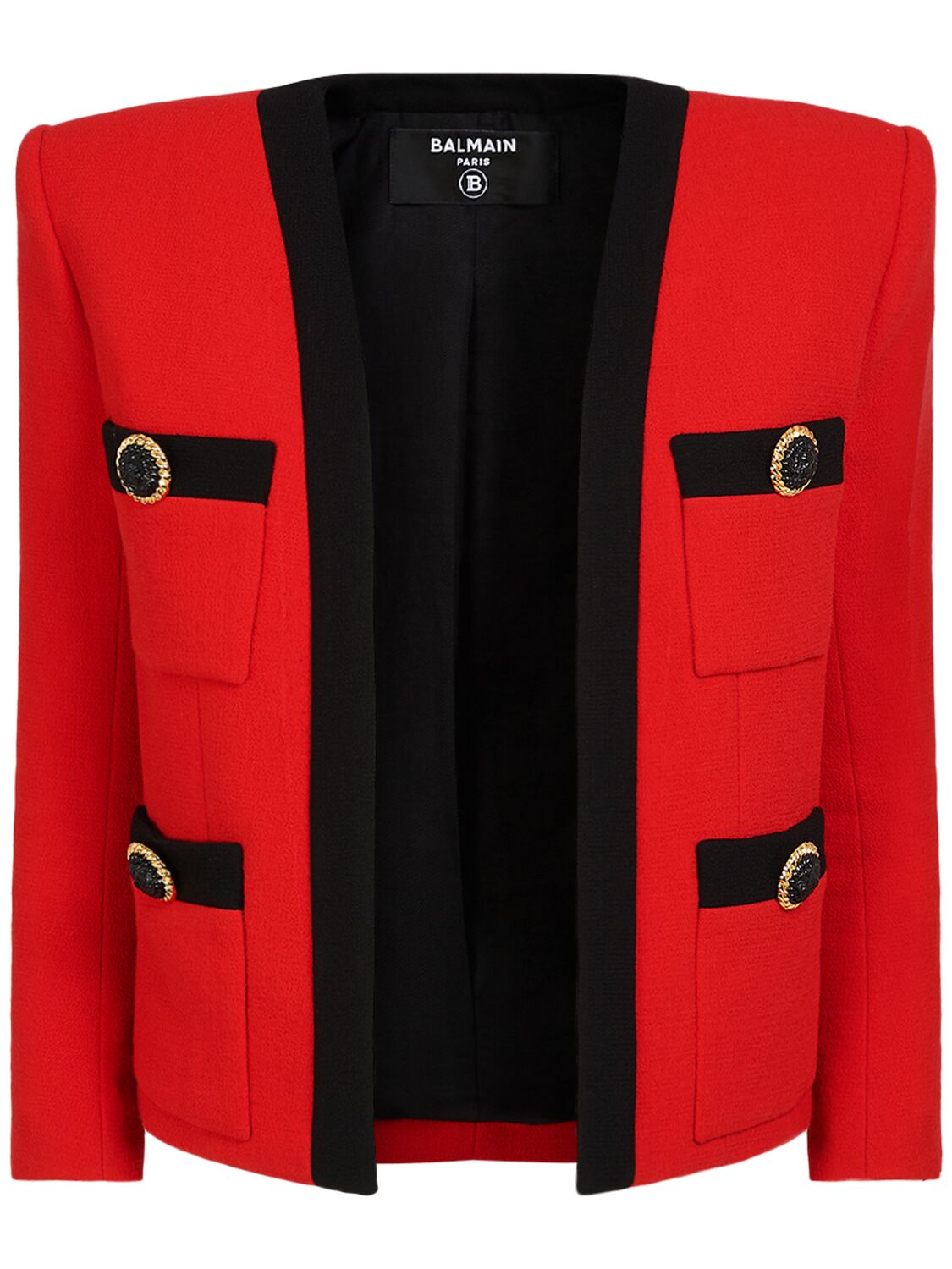 Balmain Shawl Collar Double Wool Crepe Jacket In Red,black