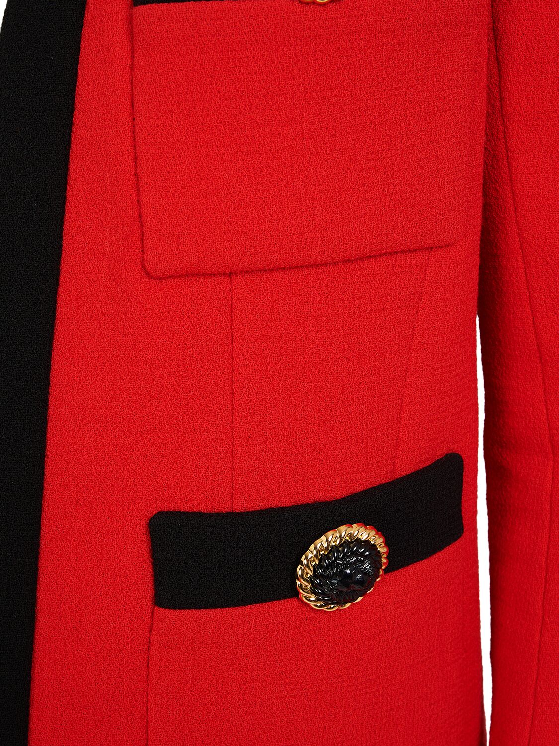 Shop Balmain Shawl Collar Double Wool Crepe Jacket In Red,black