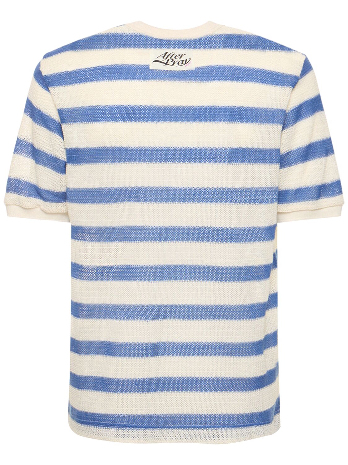 Shop After Pray Striped Mesh Knit T-shirt In Blue
