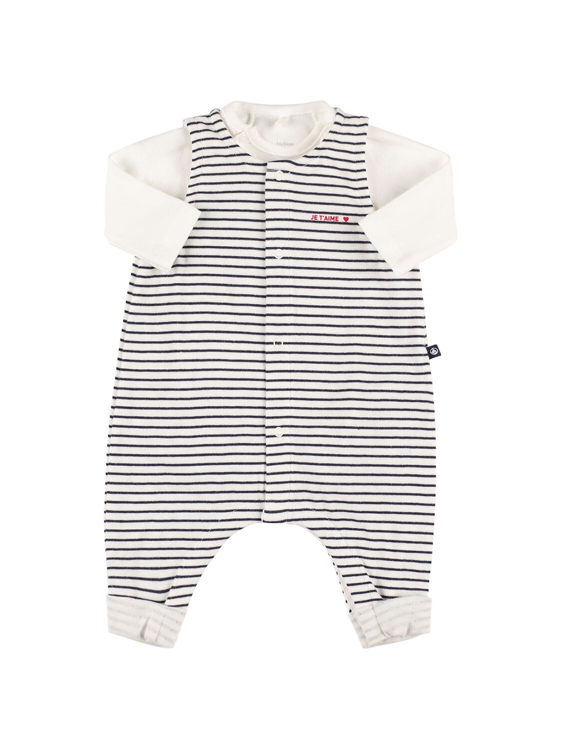 Petit Bateau Babies' Striped Cotton Overalls & T-shirt In White,navy