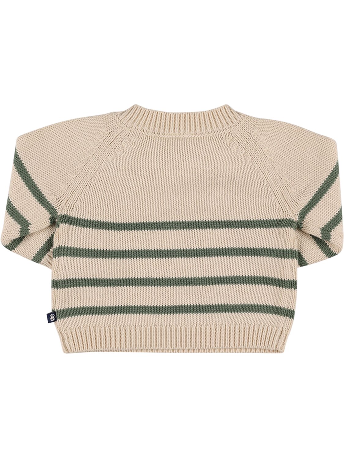 Shop Petit Bateau Cotton Knit Sweater In White,green