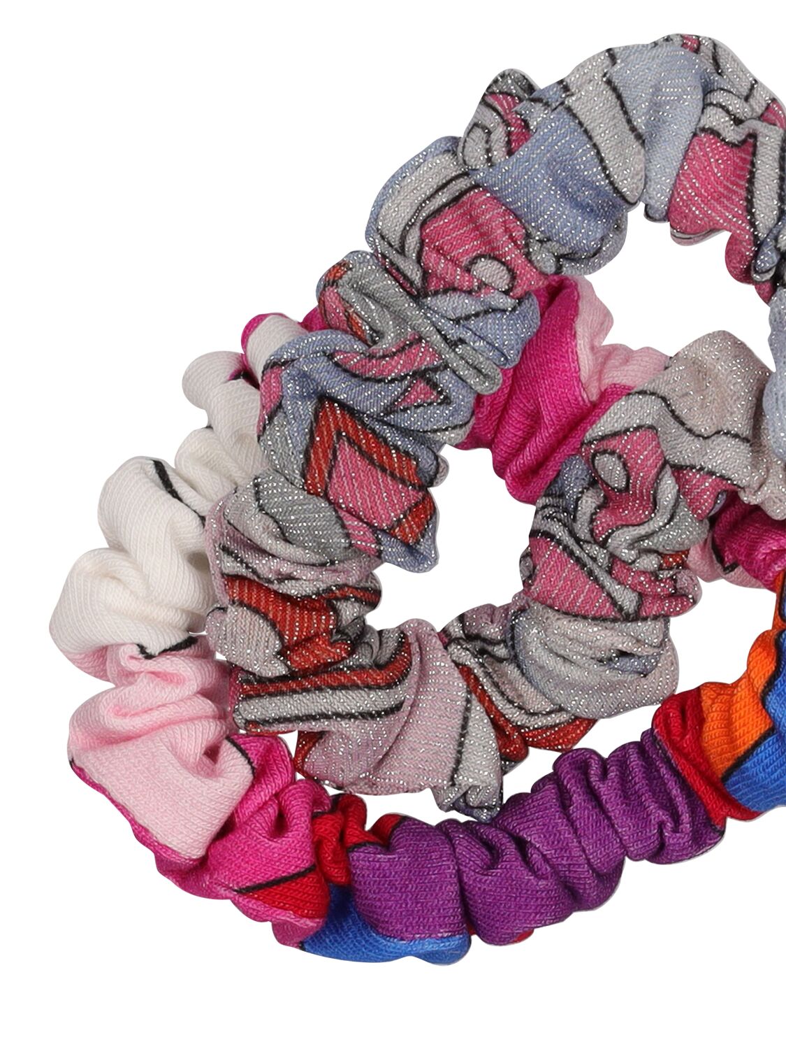 Shop Pucci Set Of 2 Printed Lycra Scrunchies In Silver,multi