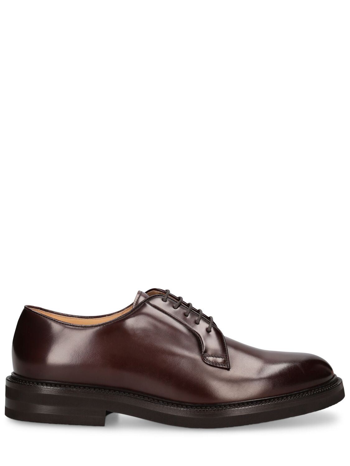 Brunello Cucinelli Leather Derby Lace-up Shoes In Castagno