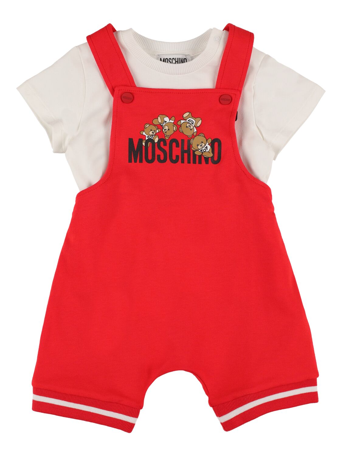 Moschino Kids' 棉质平纹针织t恤&连身裤 In White,red