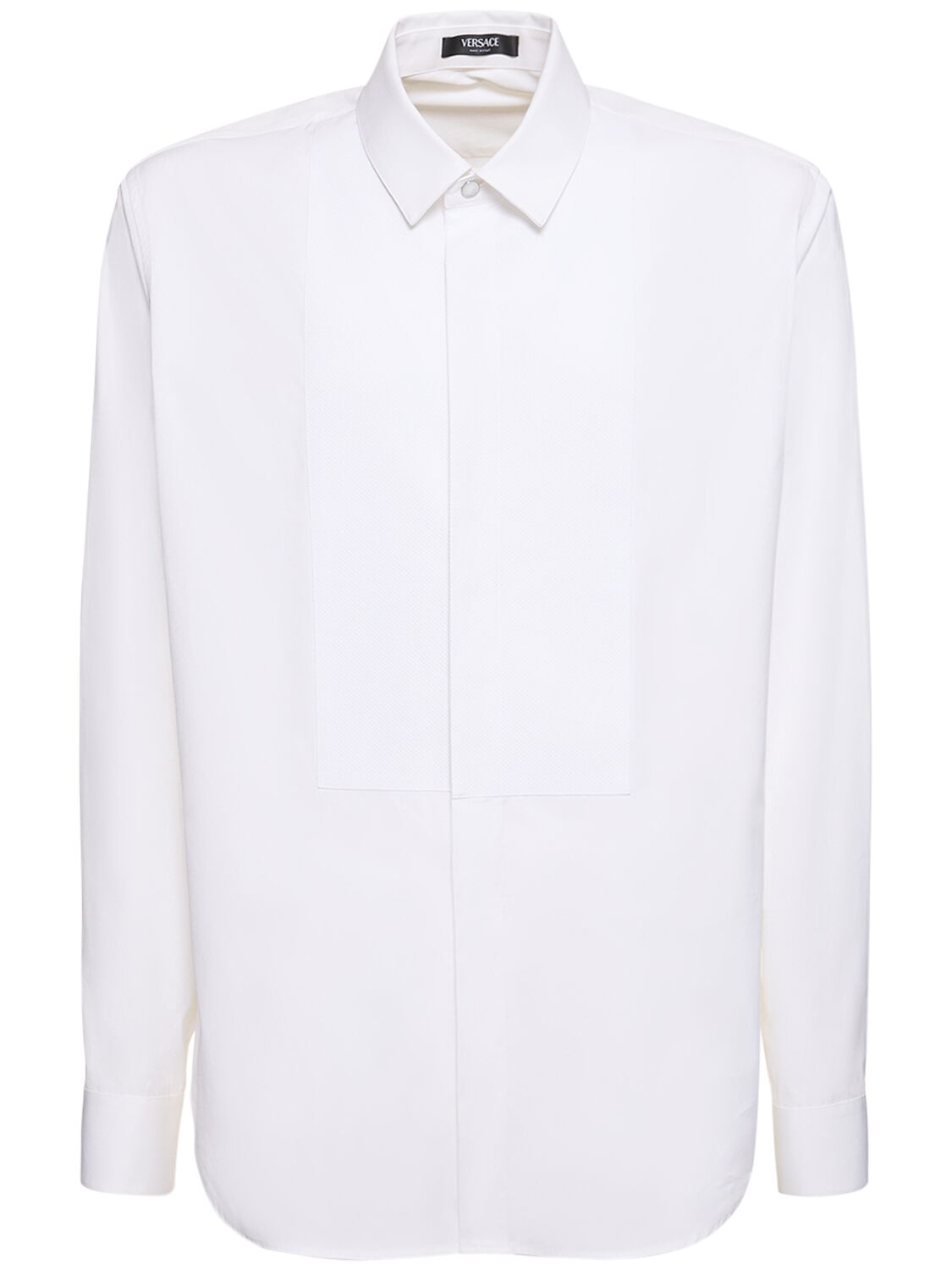Versace Bib-front Cotton-poplin Tuxedo Shirt In Optic White