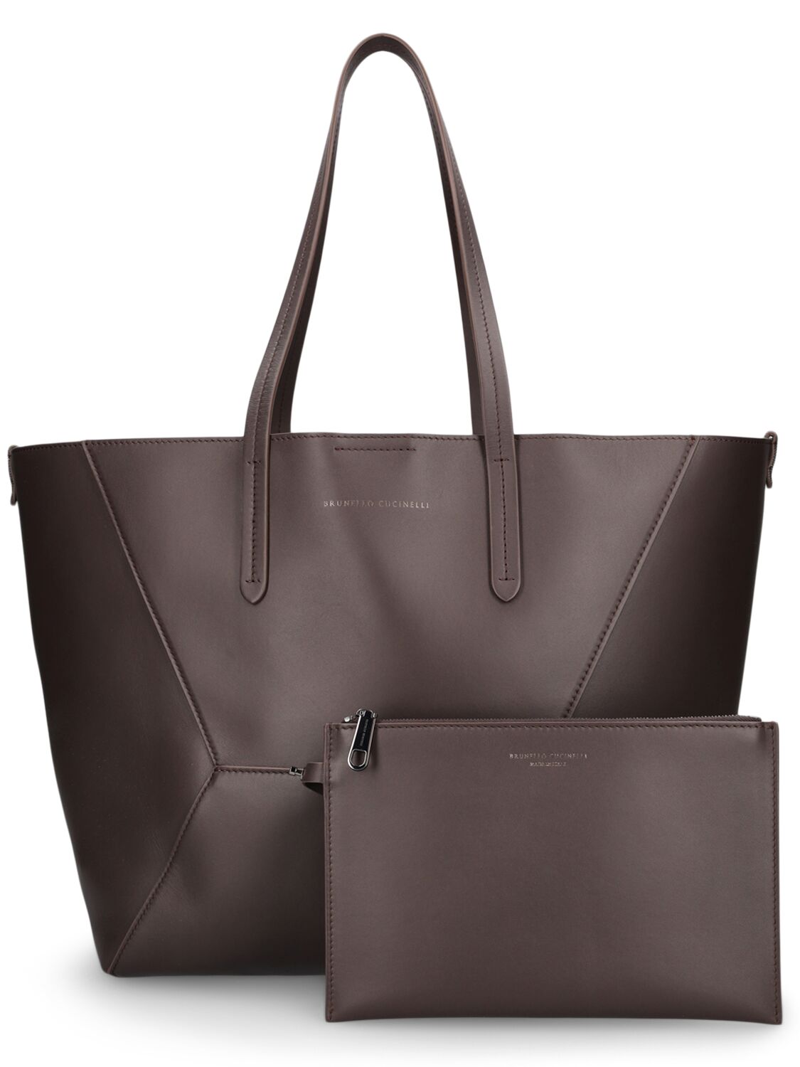 Shop Brunello Cucinelli Leather Tote Bag In Dark Brown