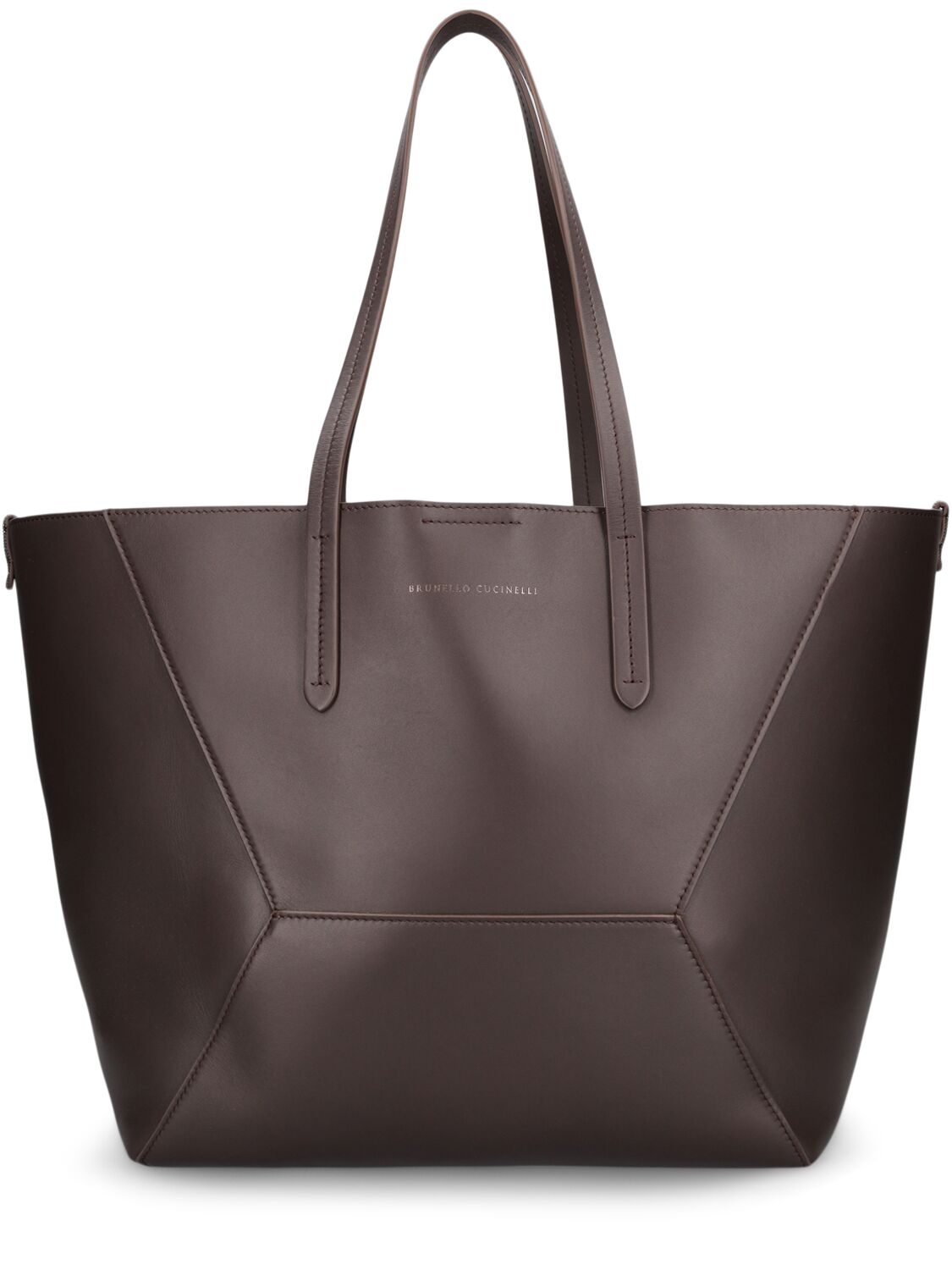 Shop Brunello Cucinelli Leather Tote Bag In Dark Brown