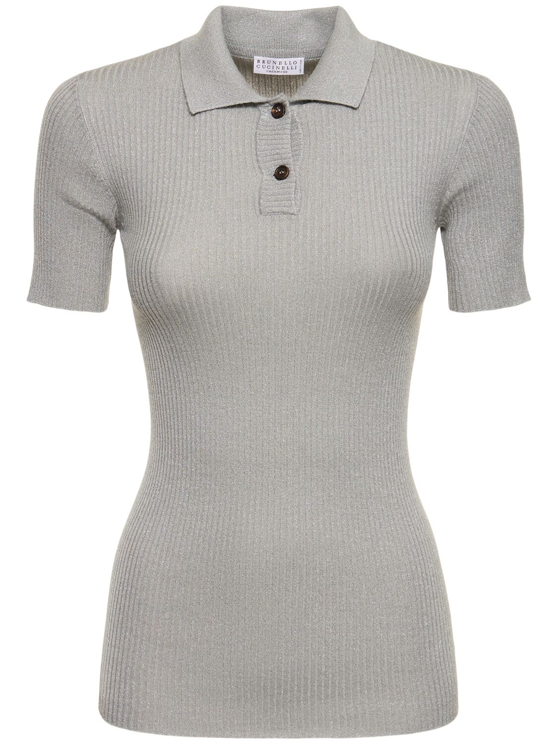 Image of Rib Knit Cashmere Blend Polo Top