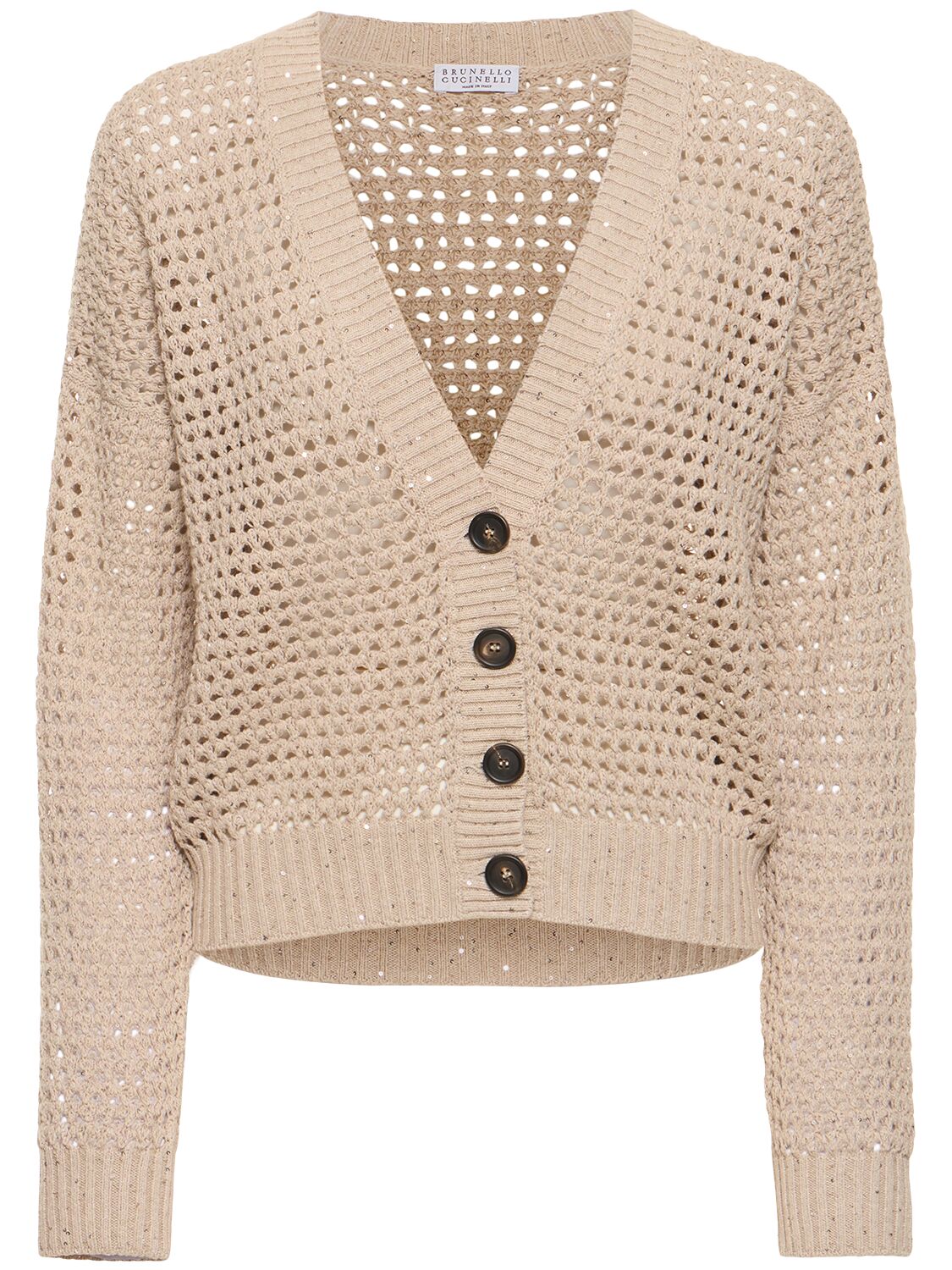 Image of Open Knit Cotton Blend Cardigan