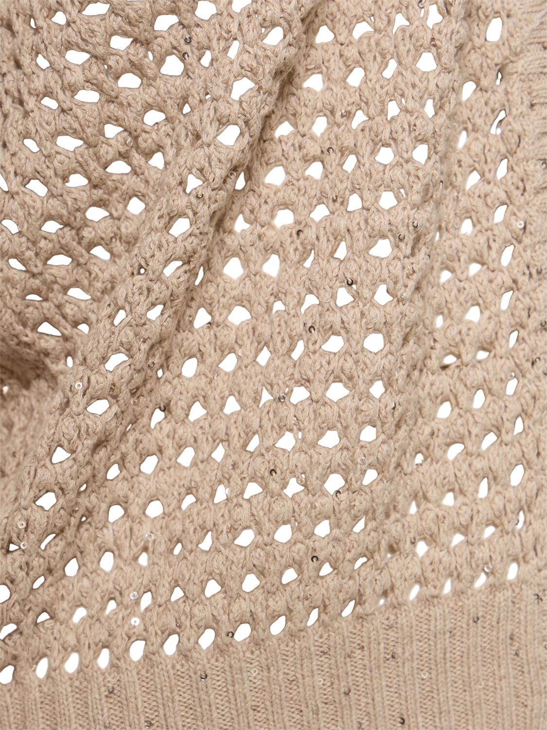 Shop Brunello Cucinelli Open Knit Cotton Blend Cardigan In Beige