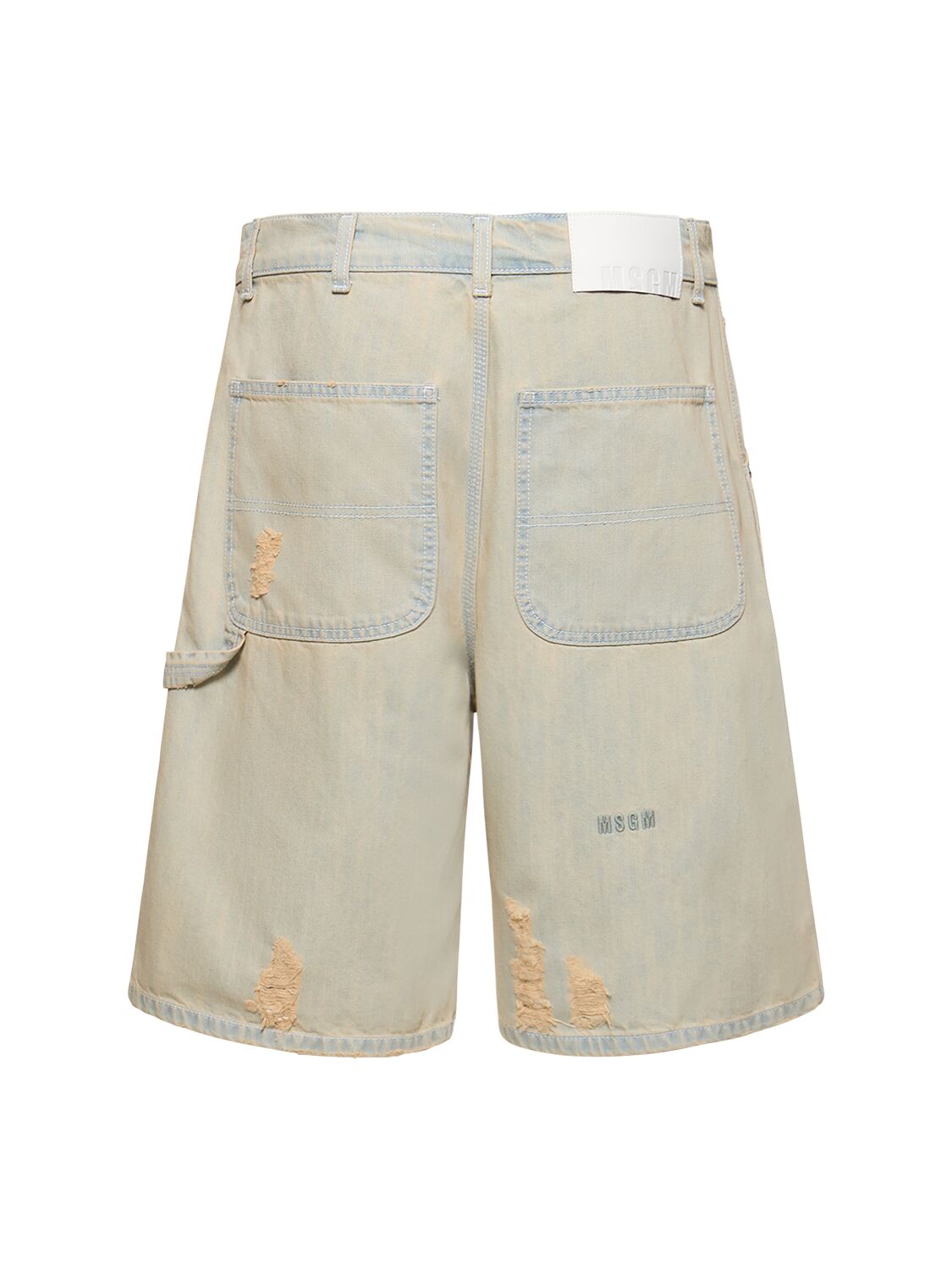 Shop Msgm Distressed Cotton Denim Shorts In Light Blue