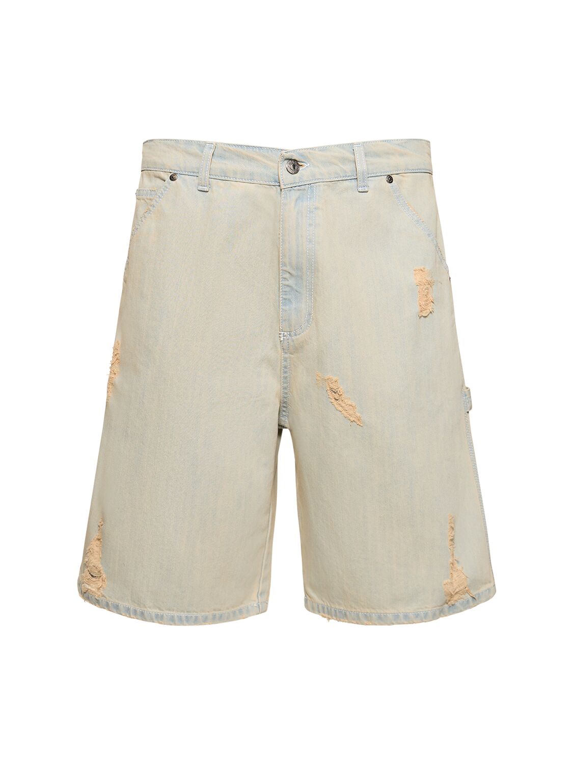 Image of Distressed Cotton Denim Shorts