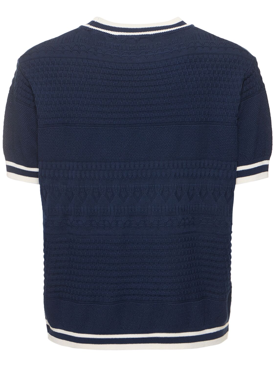 Shop After Pray Jacquard Stripe Knit Crewneck T-shirt In Navy