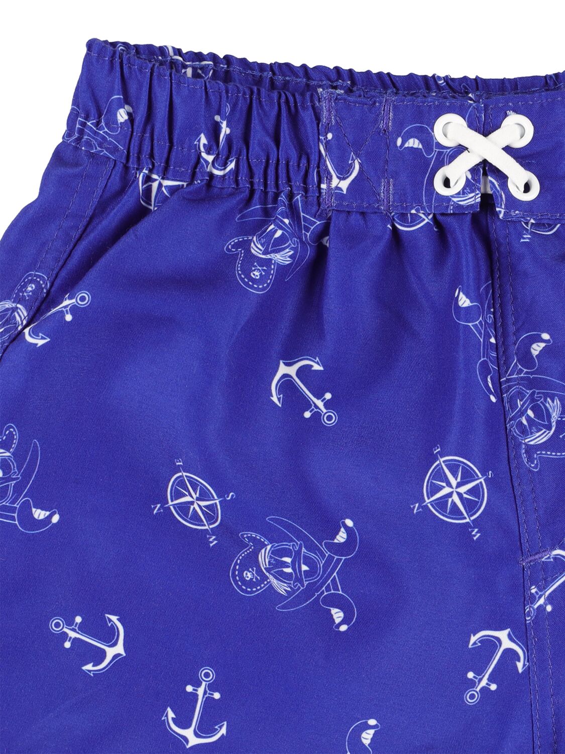 Shop Monnalisa Printed Nylon Swim Shorts In Blue