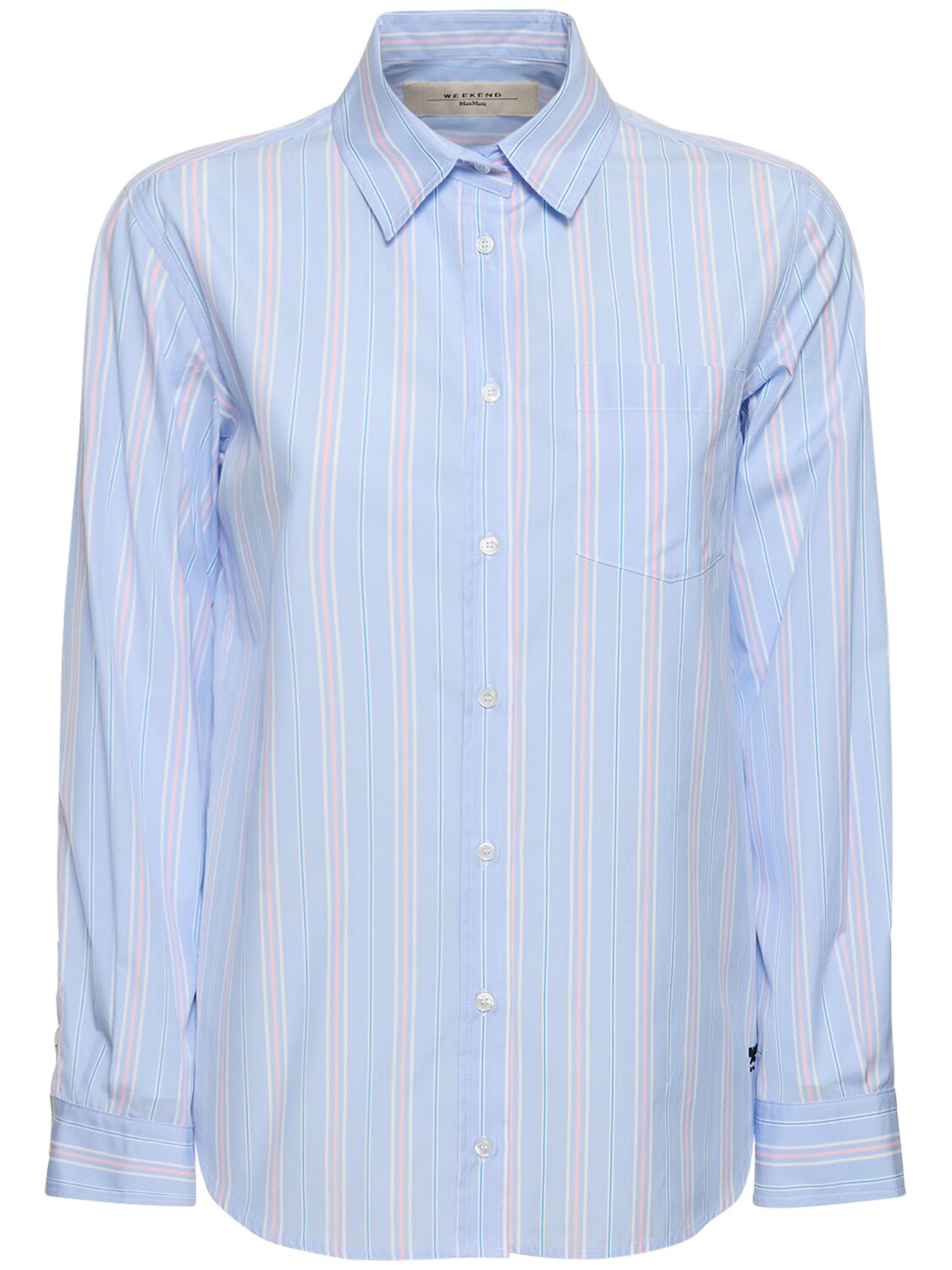 Shop Weekend Max Mara Bahamas Striped Cotton Poplin Shirt In Blue