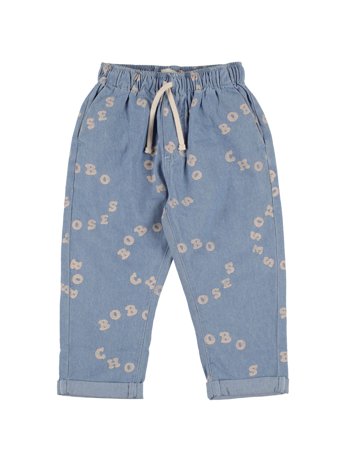 Bobo Choses Denim Jeans For Kids With All-over Logo In Light Blue