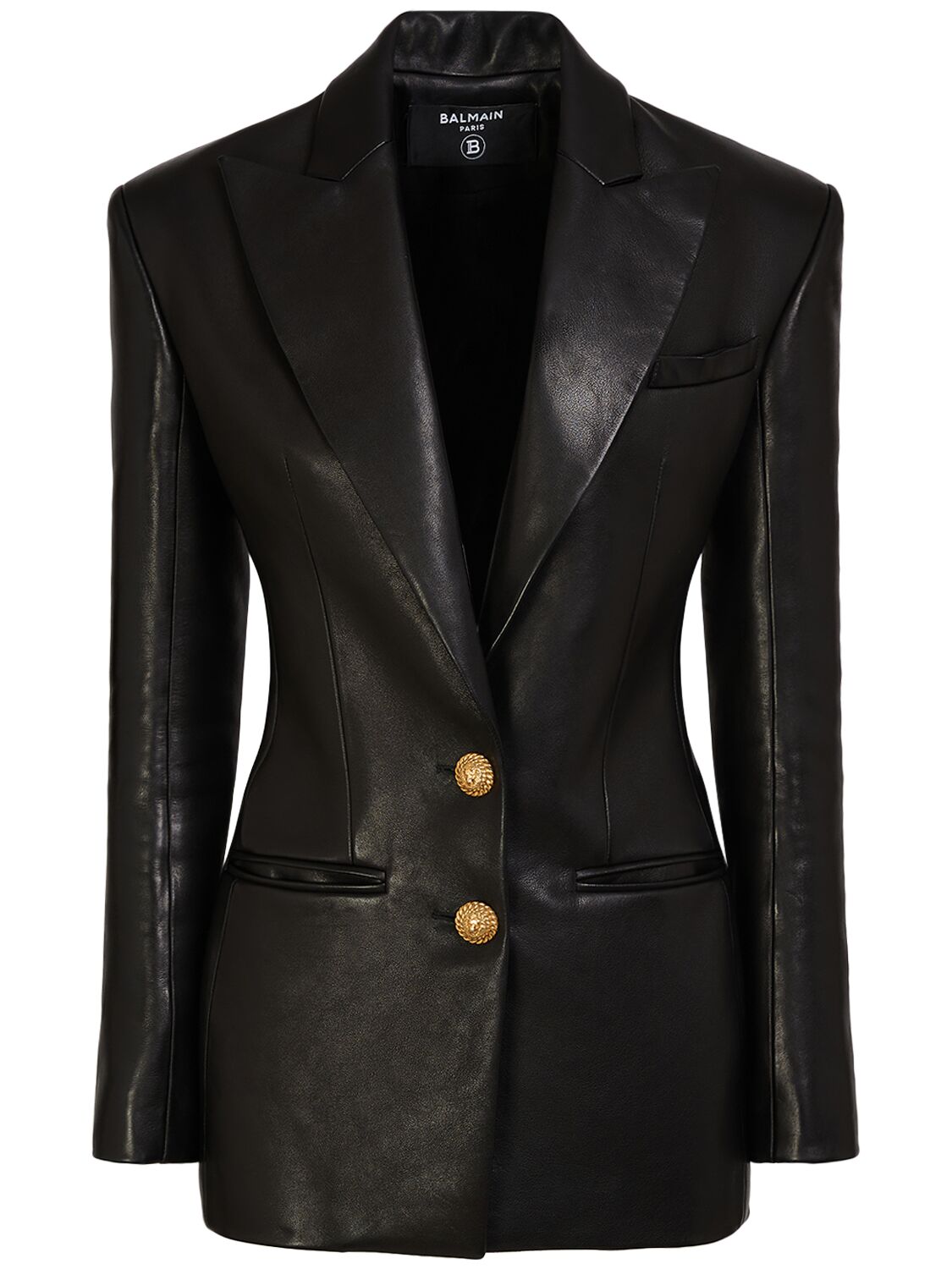 Balmain Fitted Leather Jacket In Black