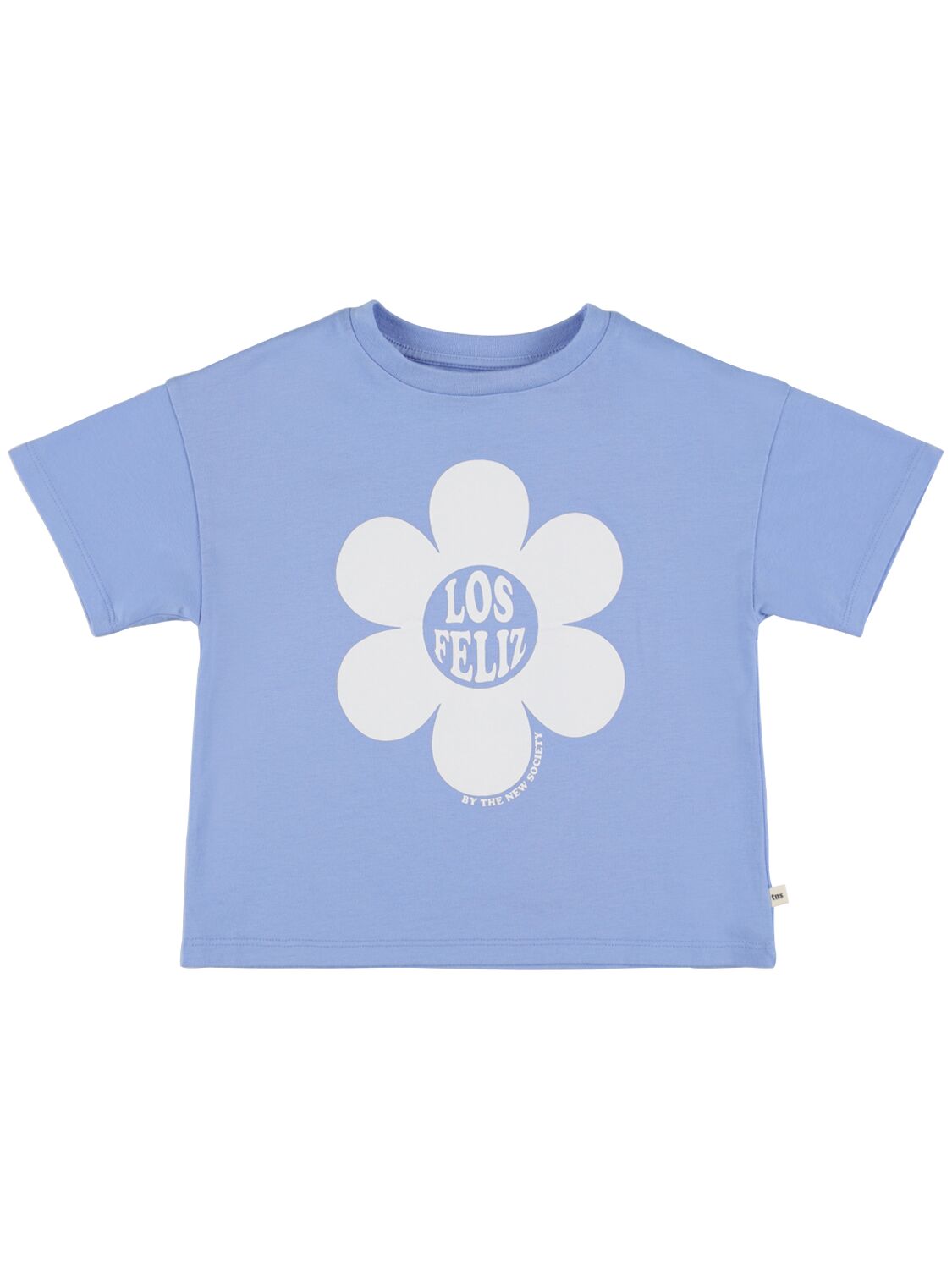The New Society Kids' Printed Cotton Jersey T-shirt In Light Blue