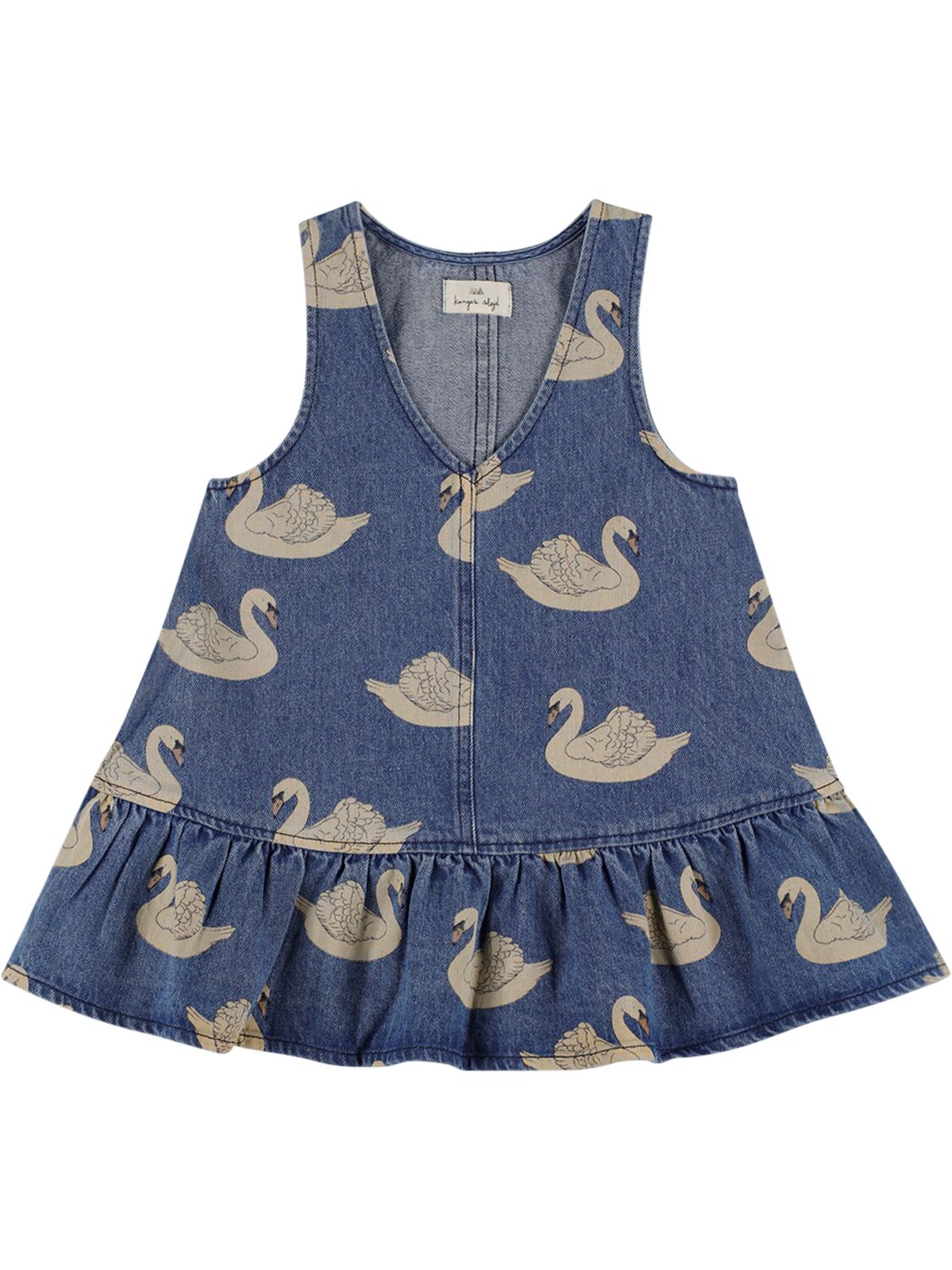 Konges Sløjd Kids' Swans Organic Cotton Denim Dress In Blue