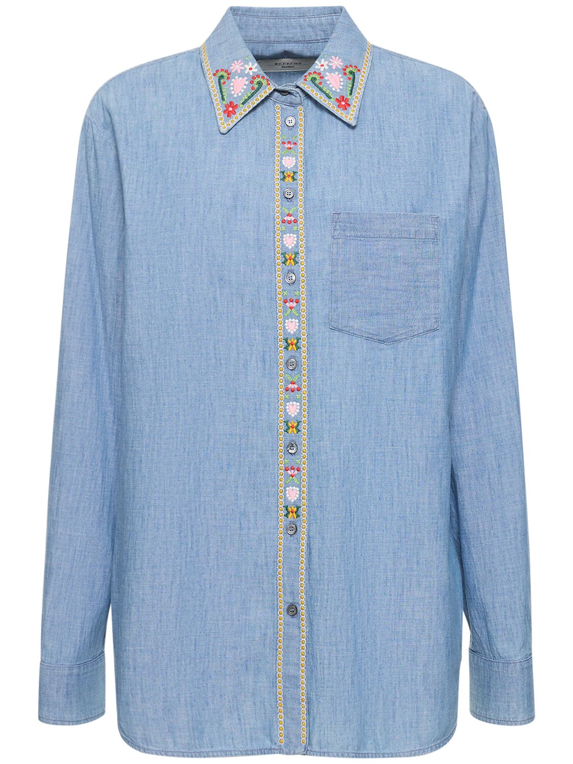 Shop Weekend Max Mara Udine Embellished Denim Shirt In Blue