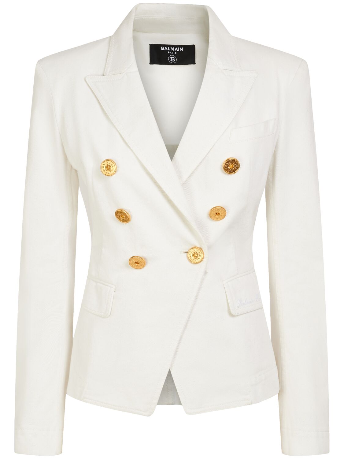 Balmain Cotton Denim Jacket W/ Buttons In White