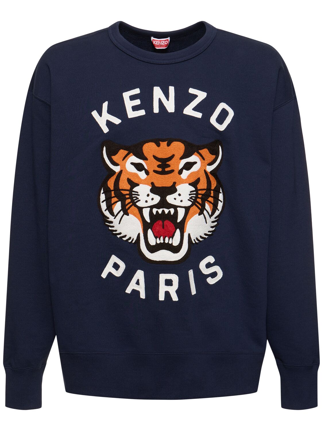 Shop Kenzo Tiger Embroidery Cotton Sweatshirt In Navy