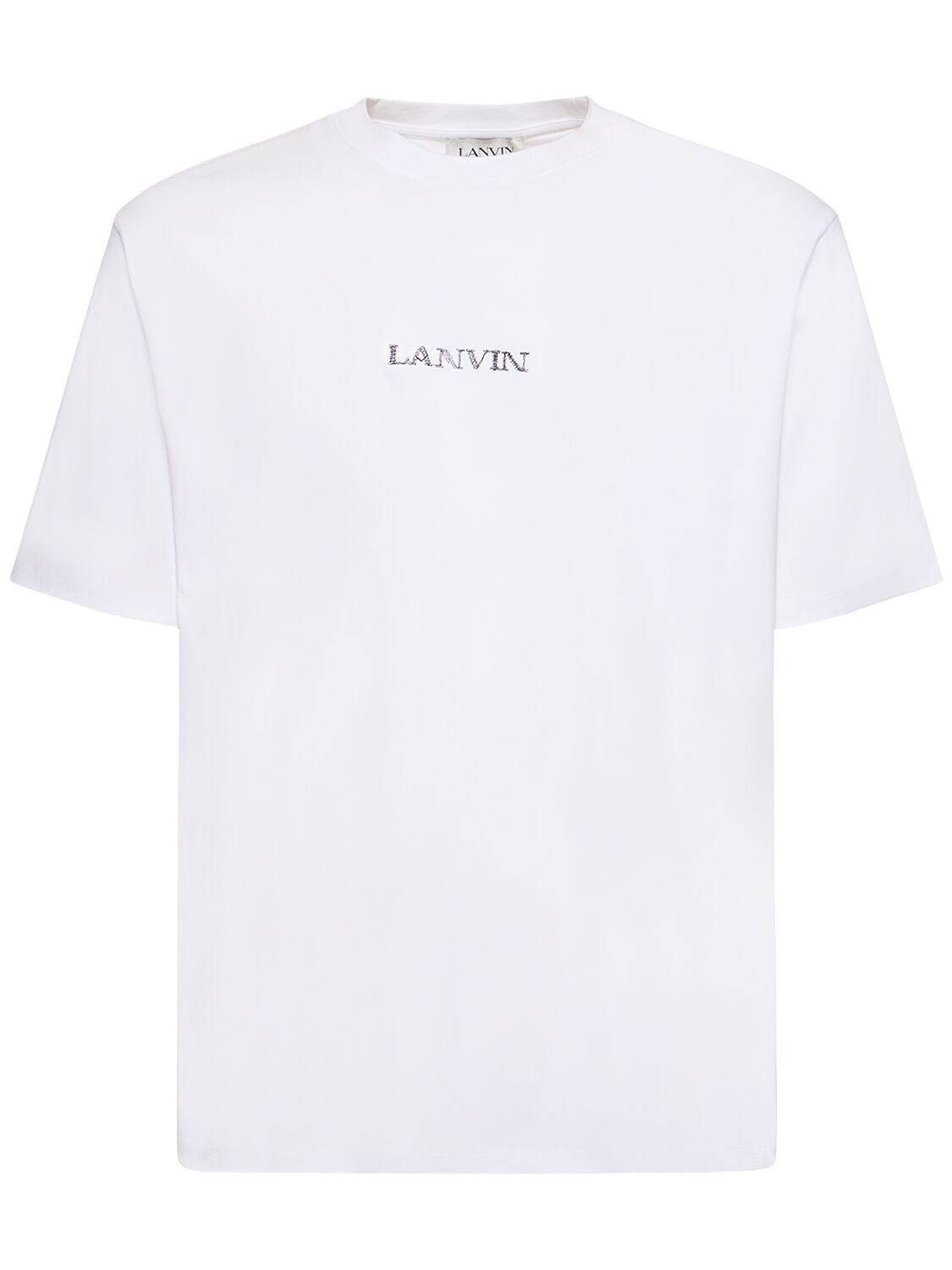 Lanvin Logo Embroidery Oversized Cotton T-shirt In Optic White