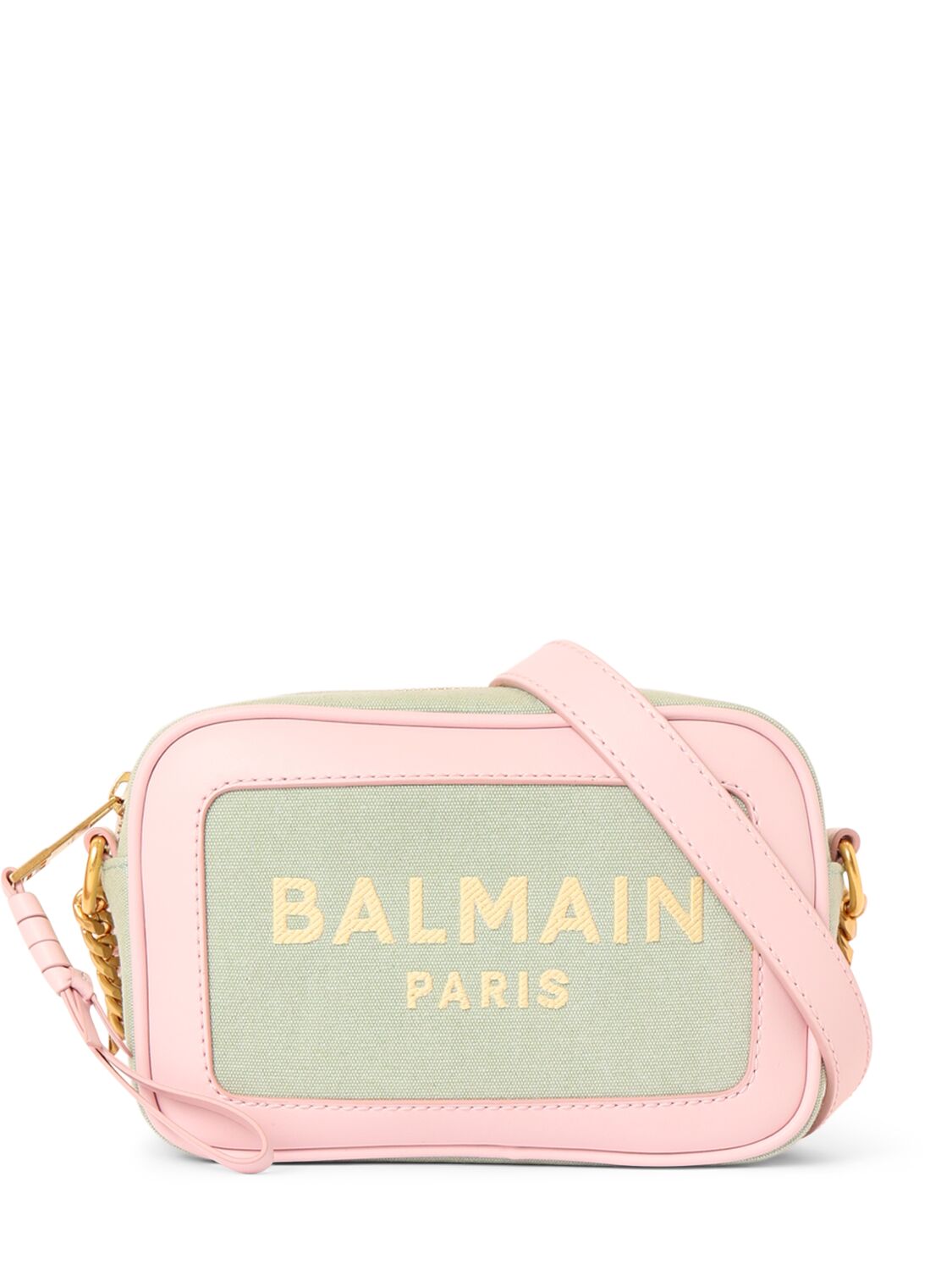 Balmain B-army Logo Canvas Camera Bag In Vert Menthe