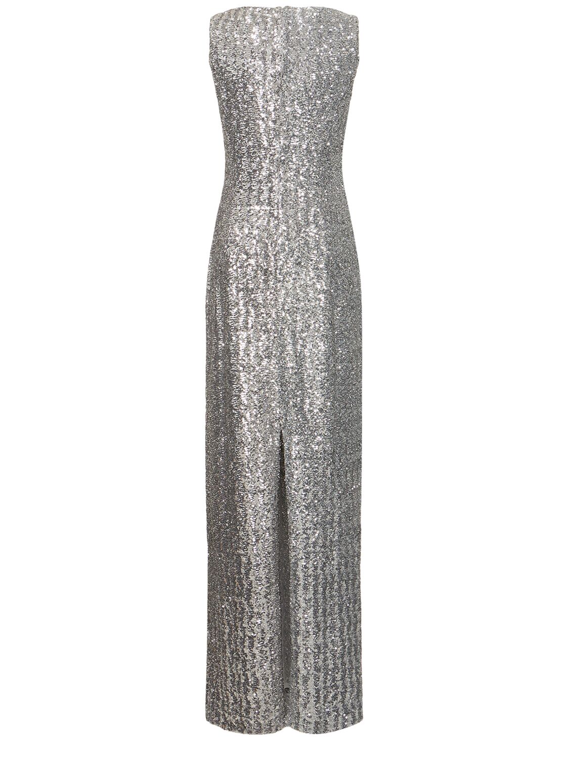 Shop Michael Kors Sequined V-neck Long Dress In Silver