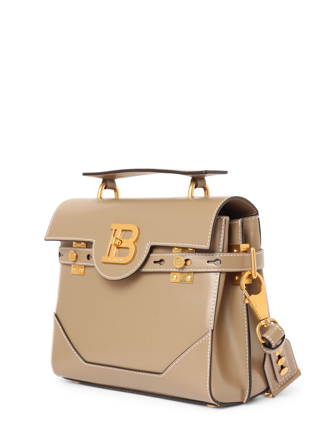 Shop Balmain Bbuzz 23 Smooth Leather Top Handle Bag In Taupe