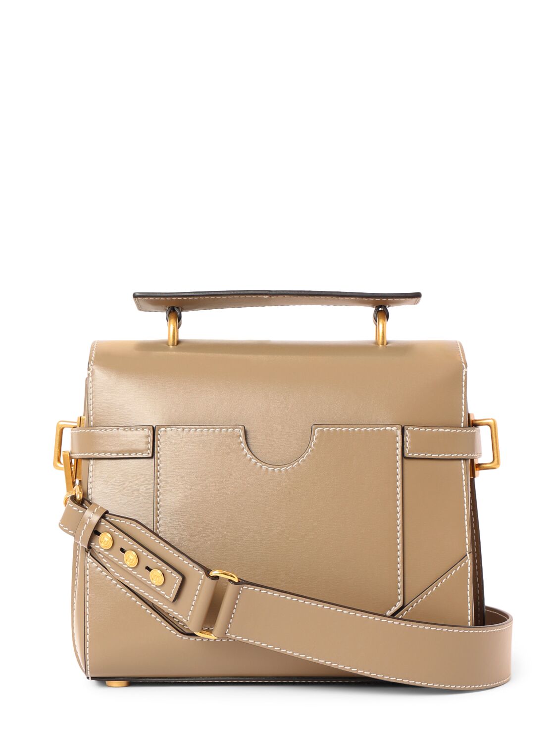 Shop Balmain Bbuzz 23 Smooth Leather Top Handle Bag In Taupe