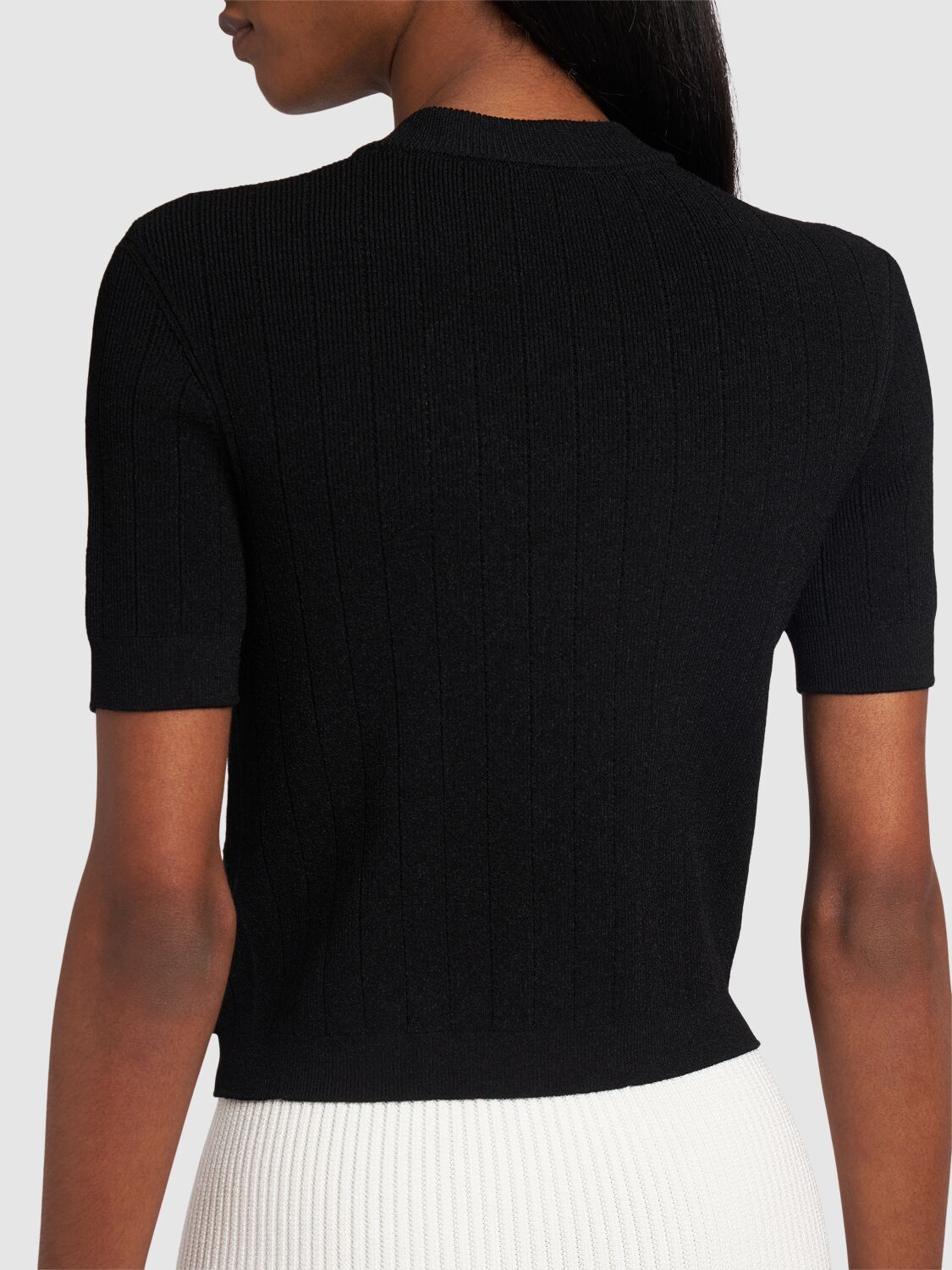 Shop Balmain Short Sleeve Viscose Knit Cardigan In Black