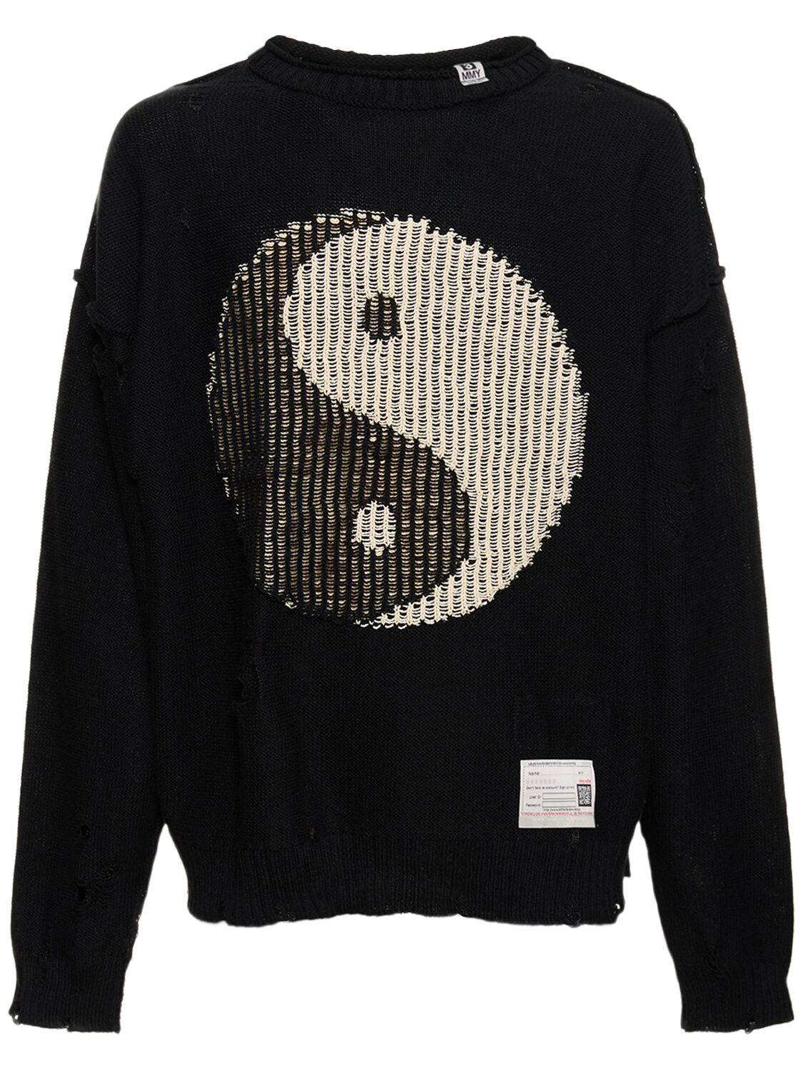 Miharayasuhiro Cotton Jacquard Crewneck Sweater In Black