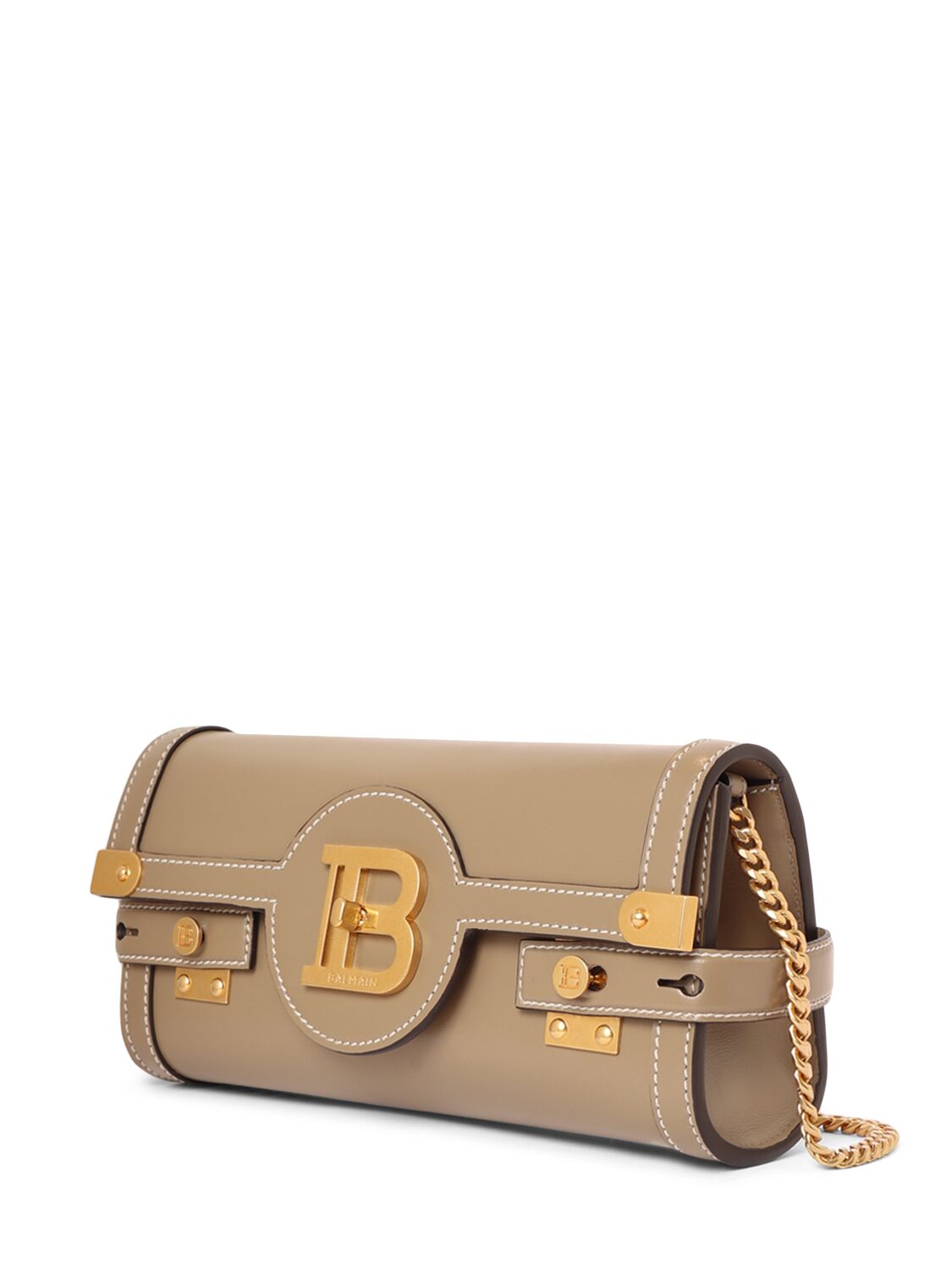 Shop Balmain Bbuzz 23 Leather Clutch In Taupe