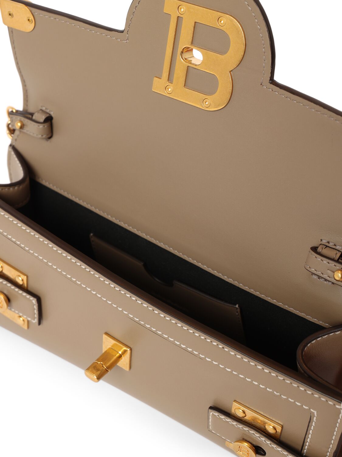 Shop Balmain Bbuzz 23 Leather Clutch In Taupe