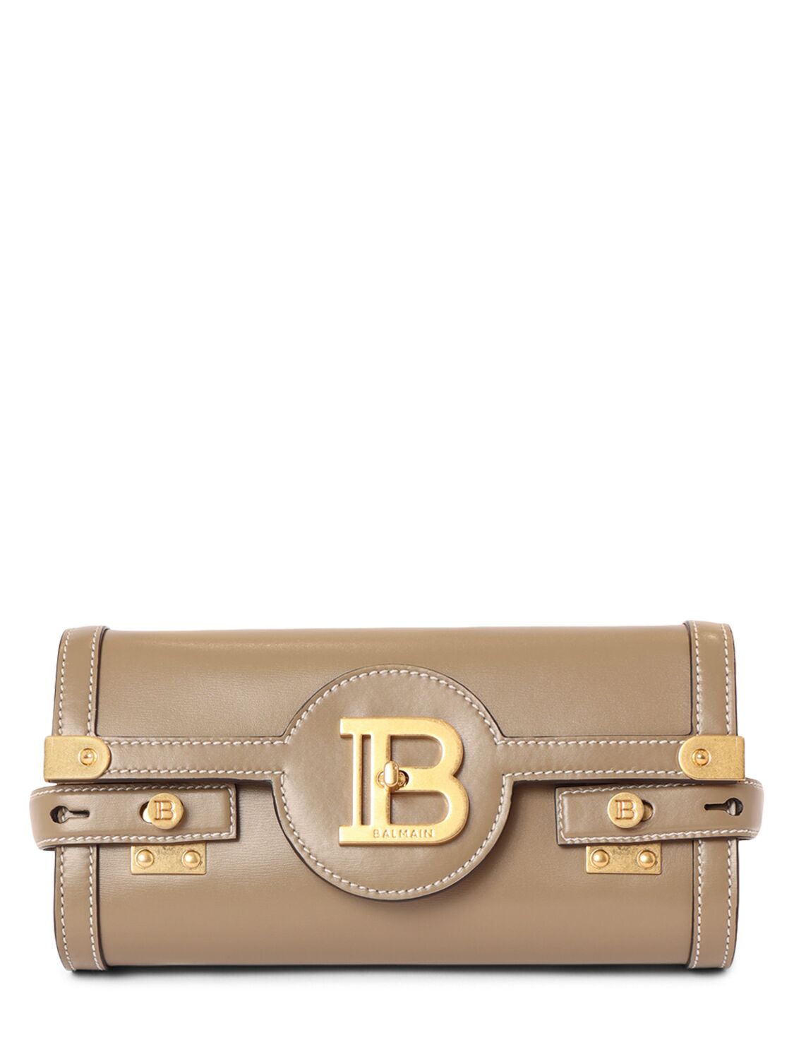 Balmain Bbuzz 23 Leather Clutch In Taupe