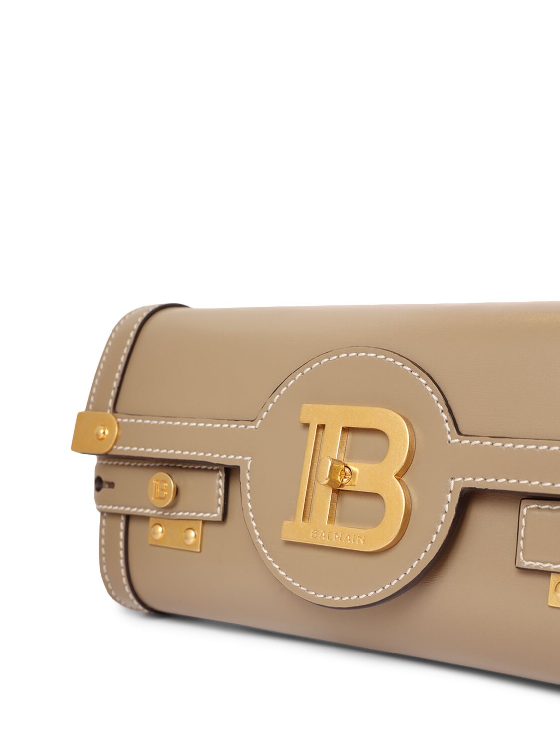 Shop Balmain Bbuzz 23 Leather Clutch In Taupe