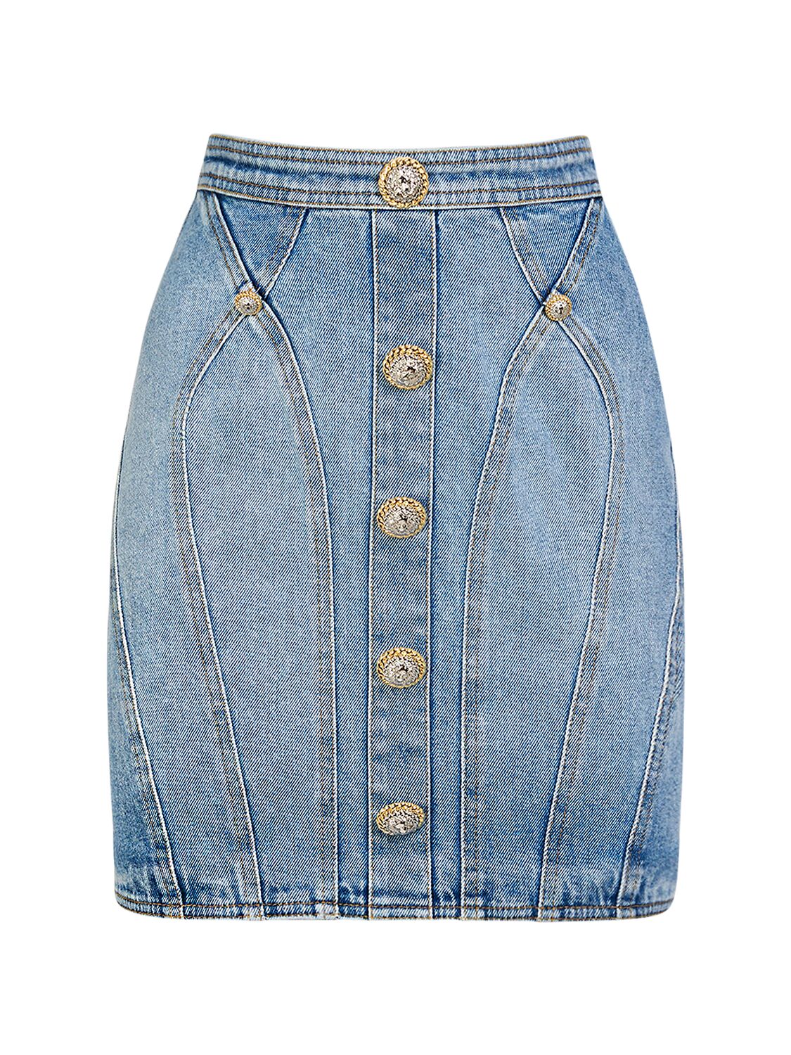 Balmain Stretch Cotton Denim Mini Skirt In Blue