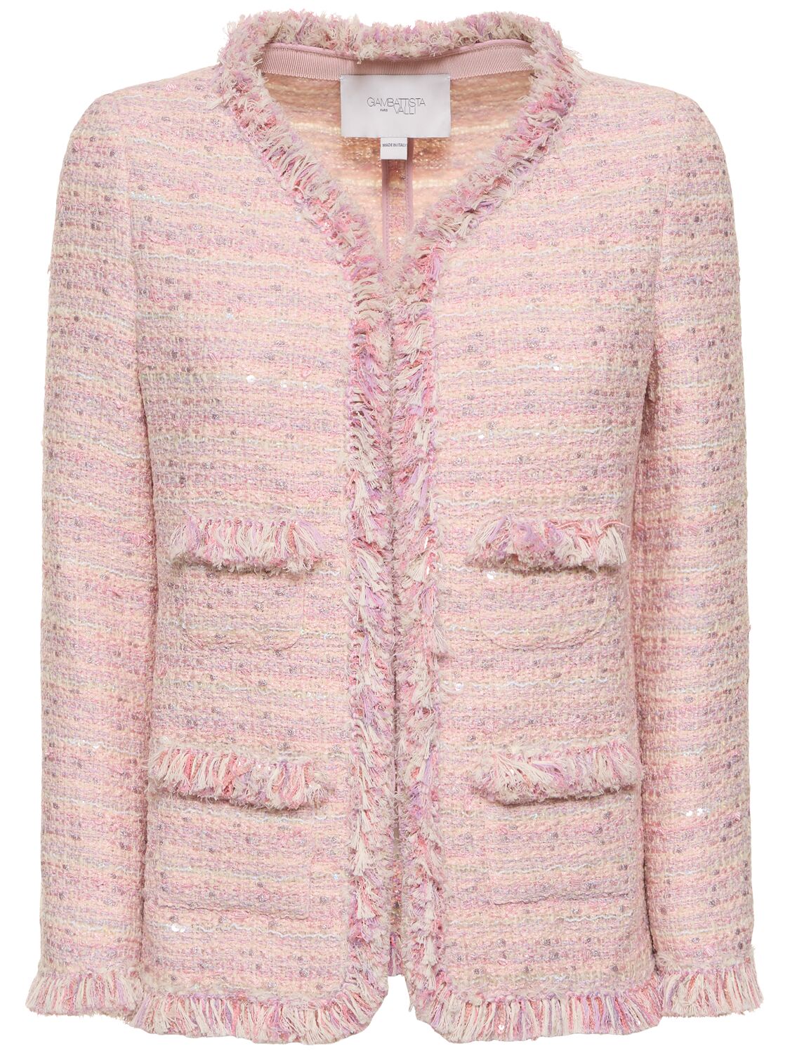 Giambattista Valli Lurex Bouclé Single Breasted Jacket In White,pink