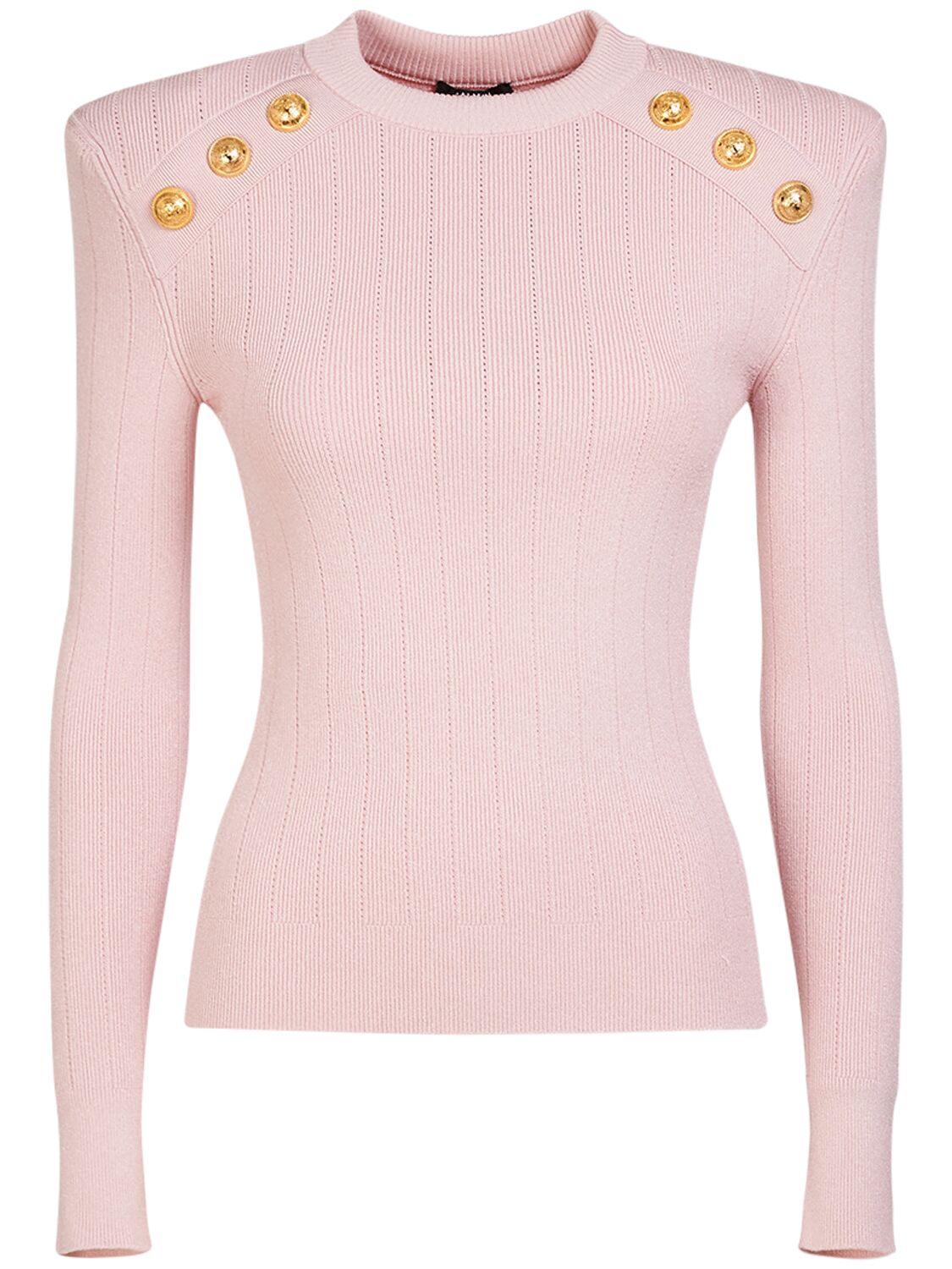 Balmain Viscose Knit Long Sleeve Top W/buttons In Pink