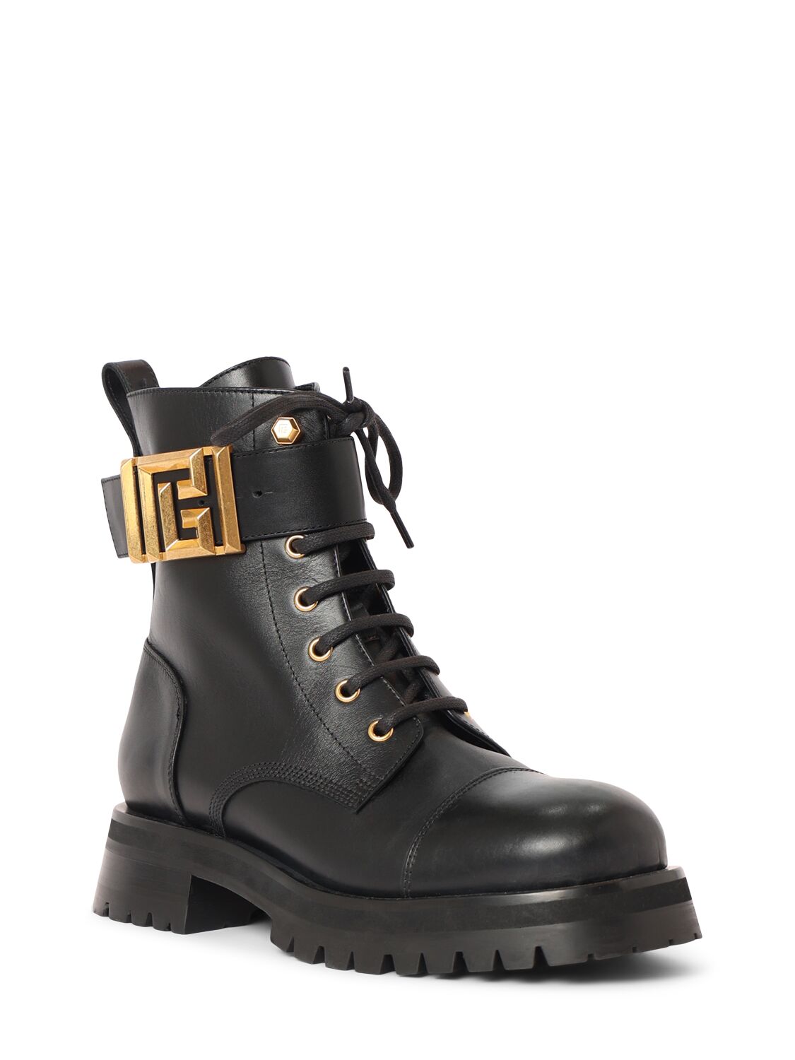 Shop Balmain 40mm Ranger Leather Combat Boots In Black